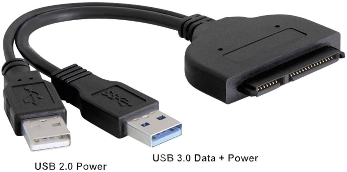 Adaptateur disque dur - USB 3.0 A mâle et USB 2.0 A mâle/1 connecteur SATA combi jack mâles - 0,20 m - Noir