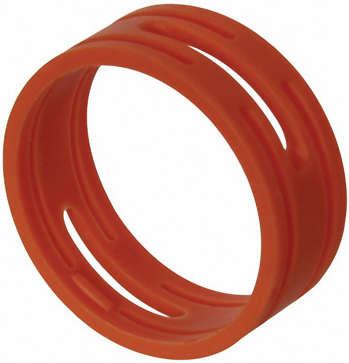 Anneau en caoutchouc orange strié ; utilisé pour l'étanchéité ou la jonction.