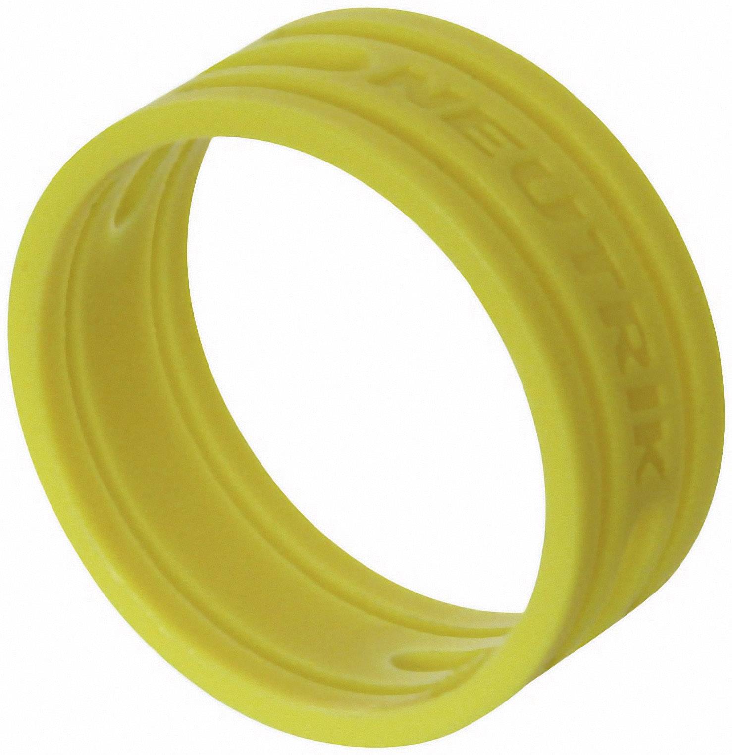 Anneau jaune portant un relief avec l'inscription 'NEUTRIK' sur le côté, probablement un accessoire ou une pièce de rechange pour des connexions électroniques.