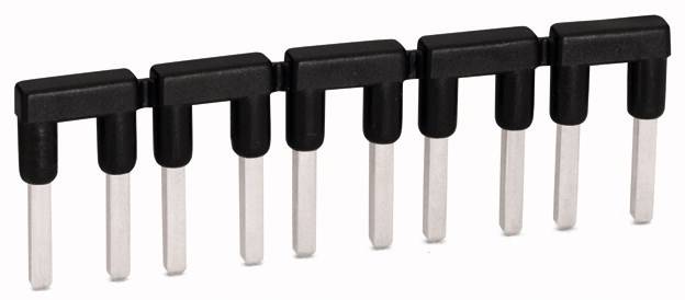 Un pull noir avec sept ponts de connexion électriques, utilisés pour connecter des broches sur une carte électronique.