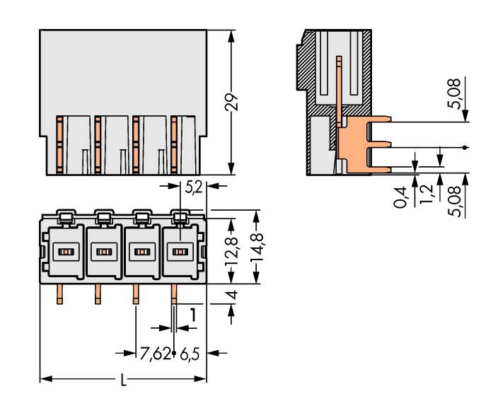 Boîtier mâle (platine) série 831 WAGO 831-3622 Nbr total de pôles 2 Pas: 7.62 mm 48 pc(s)