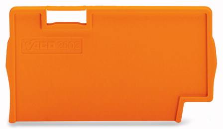 Capuchon de protection orange portant l'inscription gravée 'WAGO 2002', probablement destiné à une installation électrique.