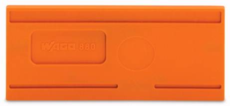 Un couvercle rectangulaire en plastique orange portant l'inscription « WAGO 880 » au centre ; semble servir de protection.