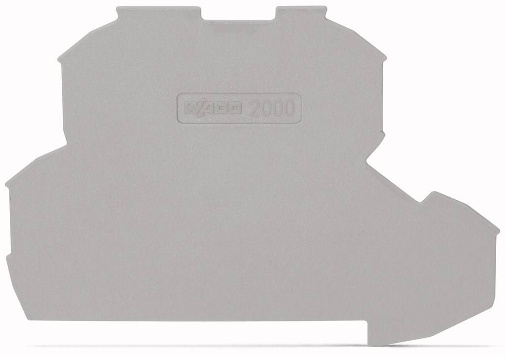 Couvercle en plastique gris portant l'inscription 'Wago 2000', de forme rectangulaire aux bords irréguliers.