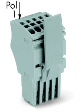 Connecteur avec quatre bornes rectangulaires, disposées verticalement. « Pôle 1 » est marqué en haut à gauche.