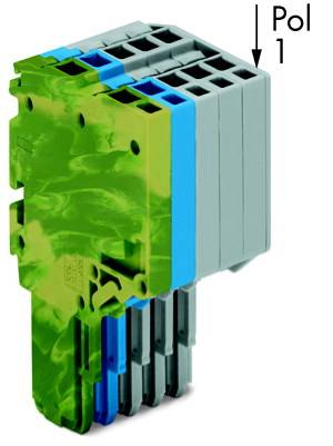 Un module de connexion électrique vert, empilable, avec plusieurs emplacements, représenté avec l'étiquette 'Pôle 1'.