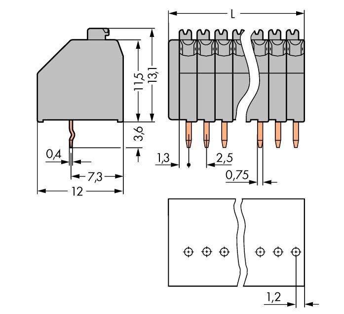 Bornier à ressort WAGO 250-303 0.50 mm² Nombre de pôles 3 gris 520 pc(s)
