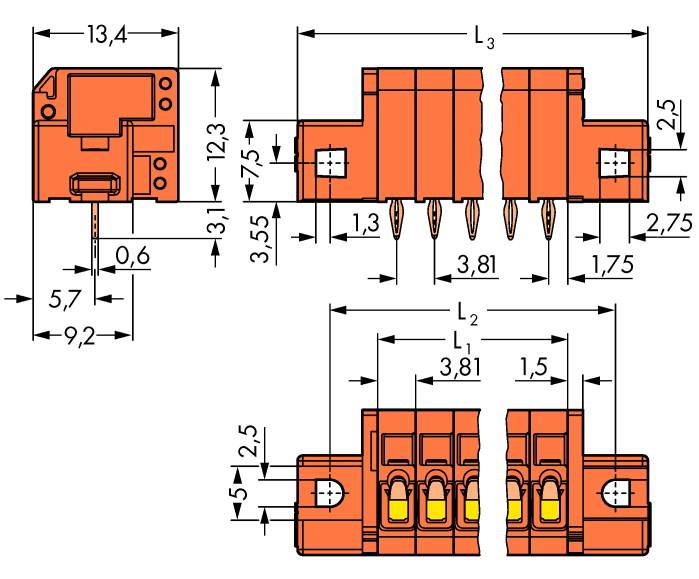 Bornier à ressort WAGO 739-334/100-000/001-000 1.50 mm² Nombre de pôles (num) 4 orange 140 pc(s)