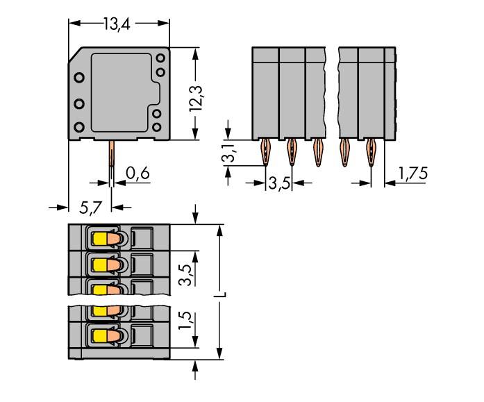 Bornier à ressort WAGO 739-308/100-000 1.50 mm² Nombre de pôles (num) 8 gris 160 pc(s)