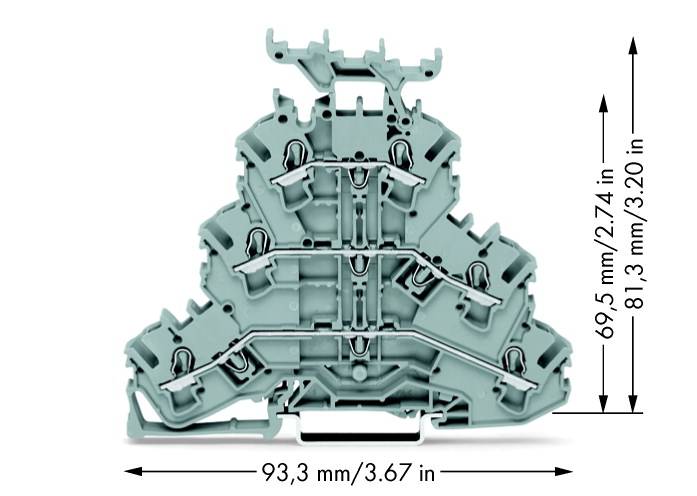 Bloc de jonction traversant à 3 étages WAGO 2002-3231 5.20 mm ressort de traction Affectation: L, L, L gris 50 pc(s)