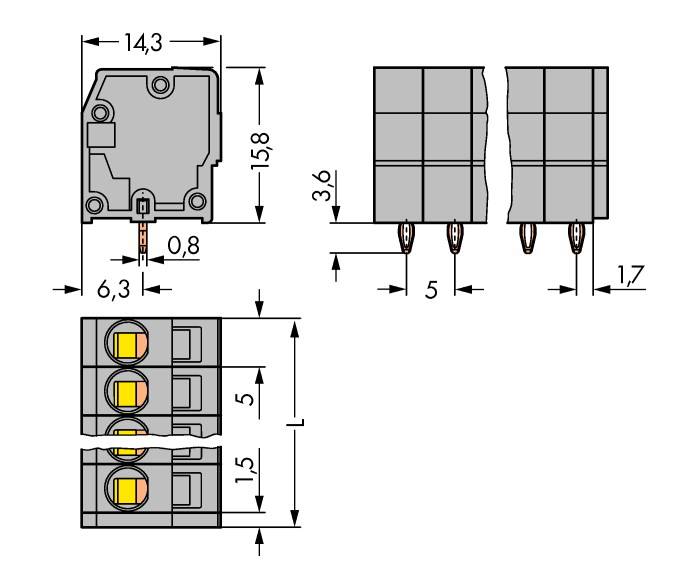 Bornier à ressort WAGO 739-107/100-000 2.50 mm² Nombre de pôles (num) 7 gris 120 pc(s)
