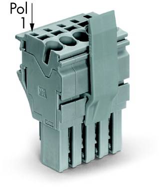 Un connecteur vert multibroche est représenté, marqué 'Pol 1' pour indiquer l'orientation.