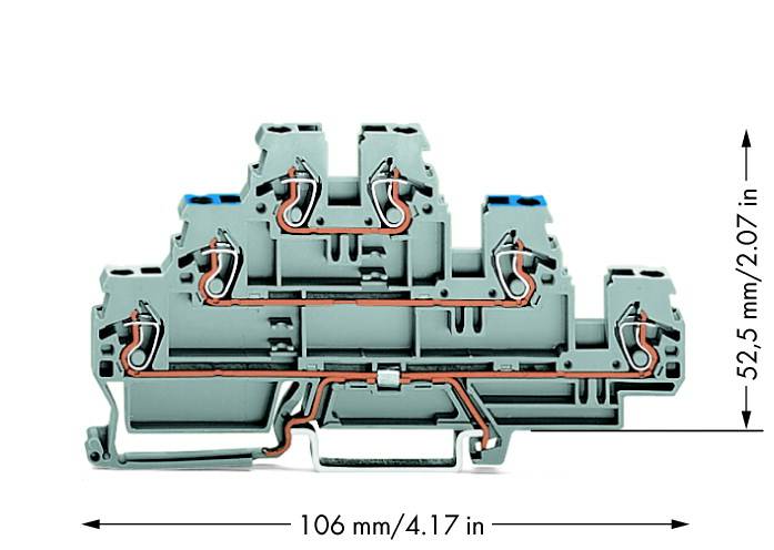 Borne de raccordement de tresse de blindage à 3 étages WAGO 870-558 5 mm ressort de traction Affectation: N, L gris 50 pc(s)