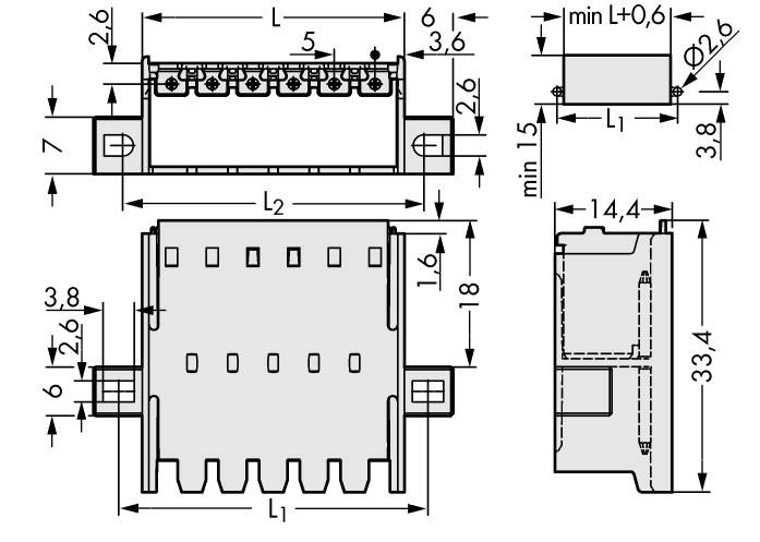 Embase mâle traversante avec brides de fixation WAGO 2092-1635/050-000 50 pc(s)