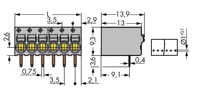 Bornier à ressort WAGO 2081-1206 1 mm² Nombre de pôles (num) 6 gris 120 pc(s)