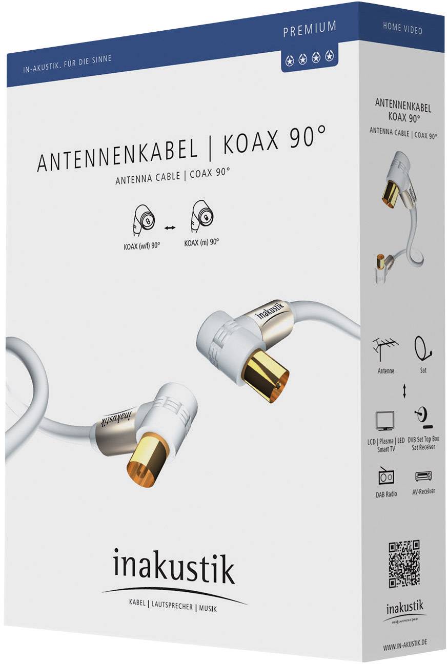 Câble de raccordement Inakustik 00426303 [1x antenne mâle 75 Ω - 1x antenne femelle 75 Ω] 3.00 m blanc