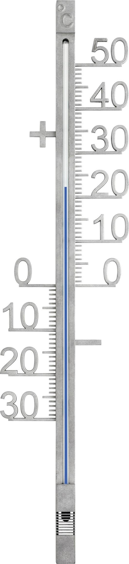 Un thermomètre vertical indique une température d'environ 12 degrés Celsius, avec des graduations allant de moins 30 à plus 50 degrés.