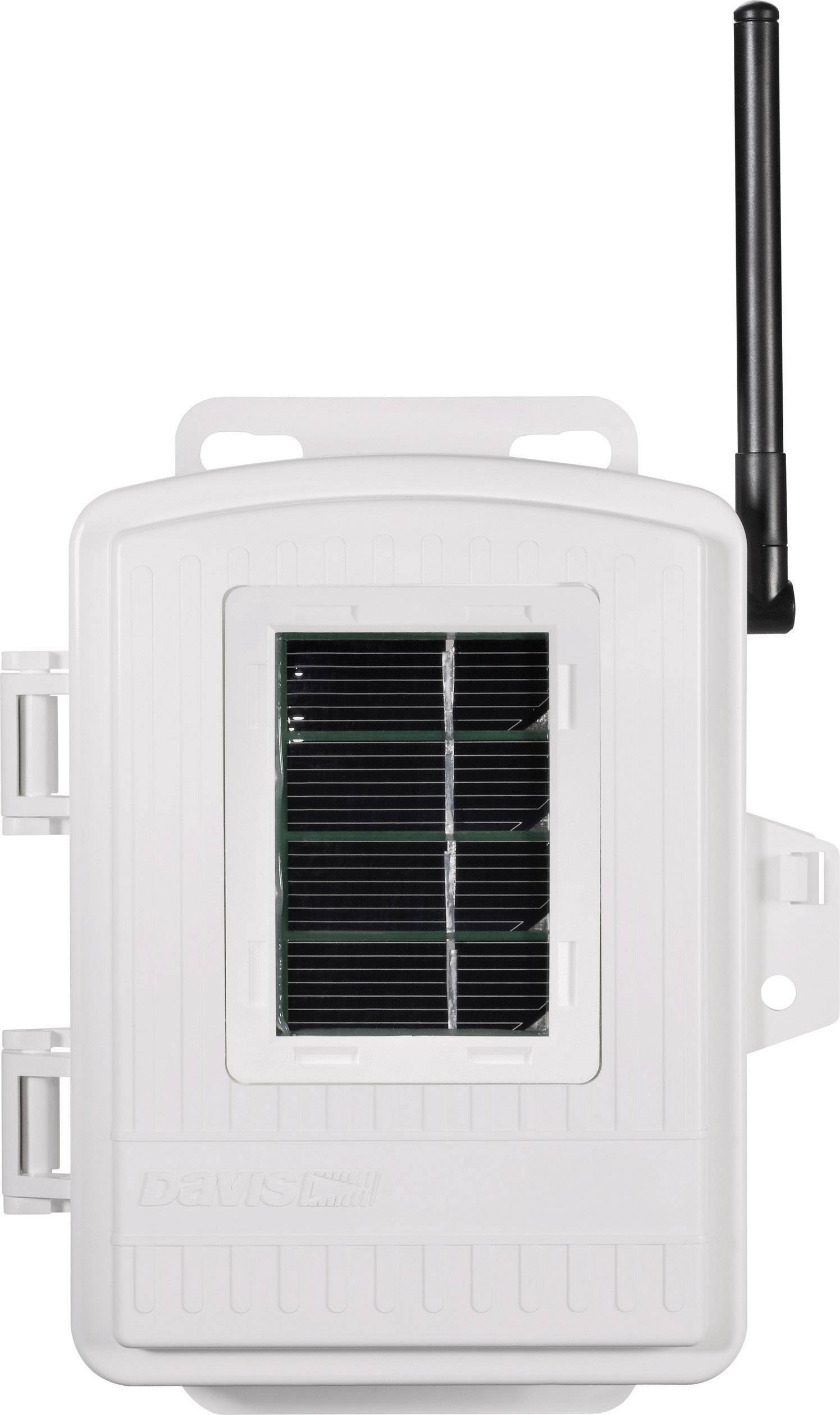 Dispositif solaire électronique blanc avec antenne, utilisé pour la communication ou la détection, probablement résistant aux intempéries pour une utilisation en extérieur.
