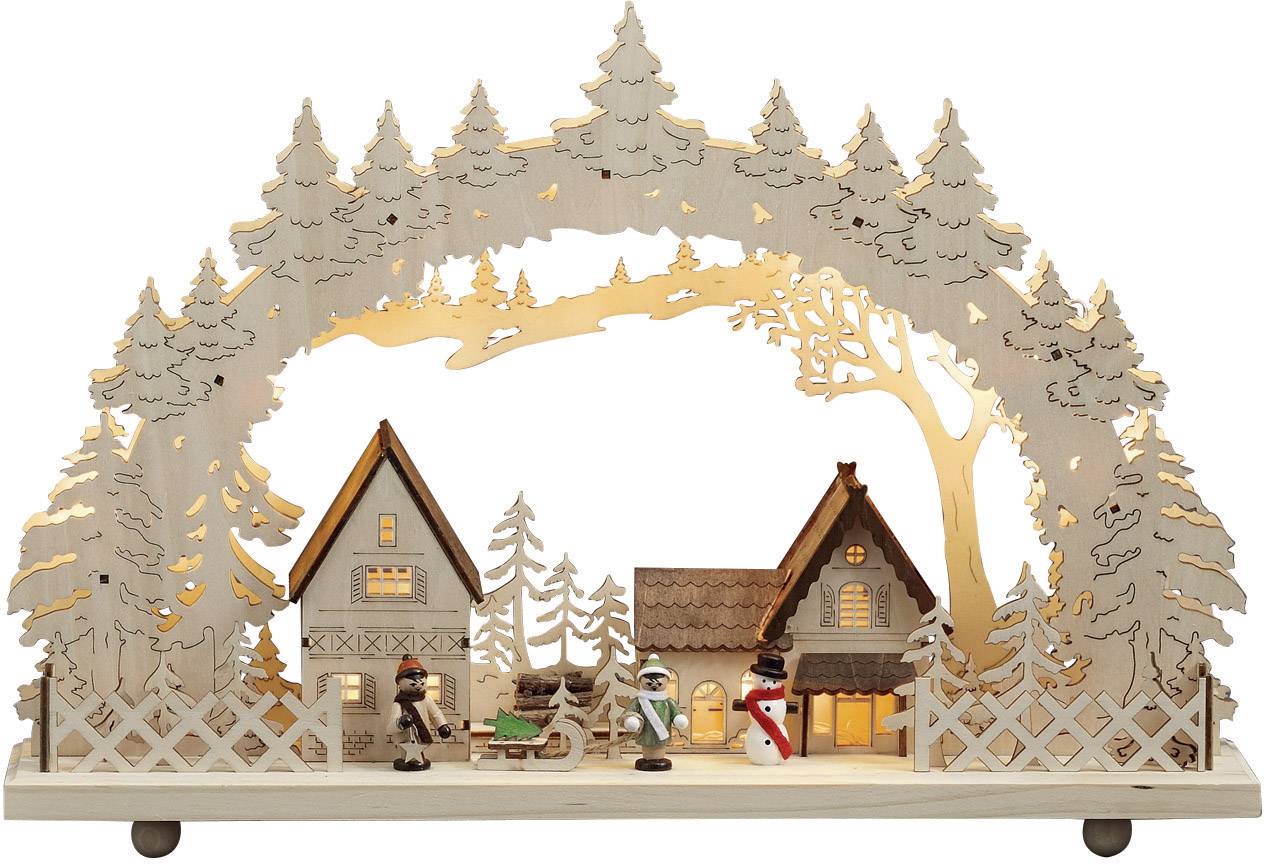 Konstsmide 2827-100 Figurine en bois village blanc chaud LED naturel alimentation au choix