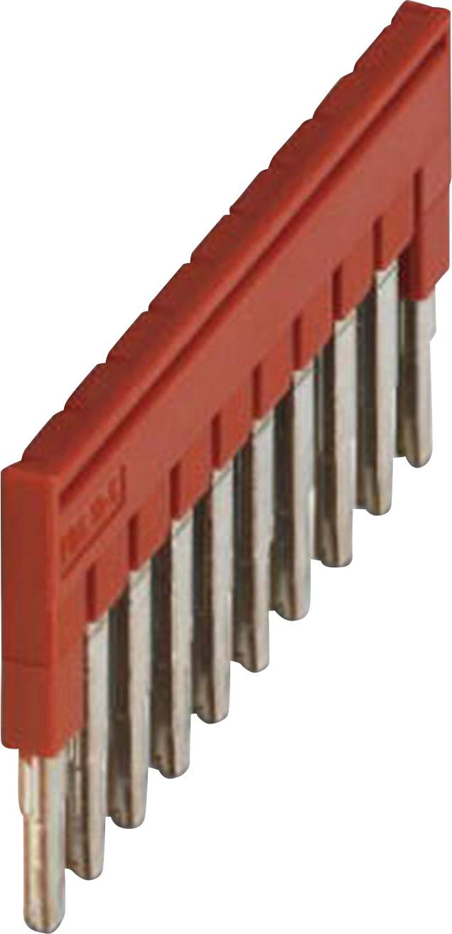 Câble de cavalier droit et rouge avec dix broches métalliques, utilisé pour les connexions enfichables sur les cartes de circuit imprimé.