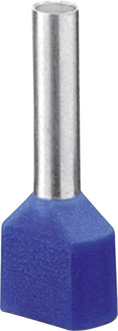 Un embout de câble bleu isolé avec un tube métallique argenté, utilisé pour connecter des conducteurs électriques.