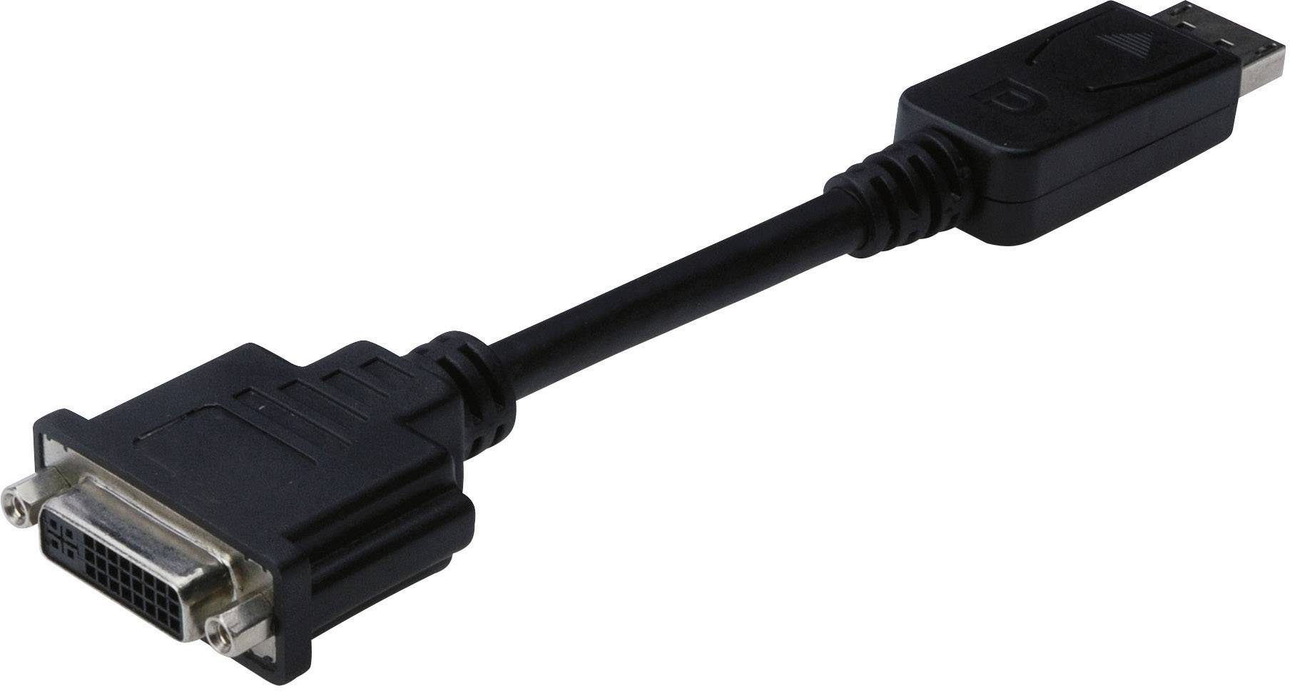 Câble adaptateur DVI vers HDMI, câble noir avec connecteurs DVI et HDMI aux extrémités, permet la connexion entre les appareils.