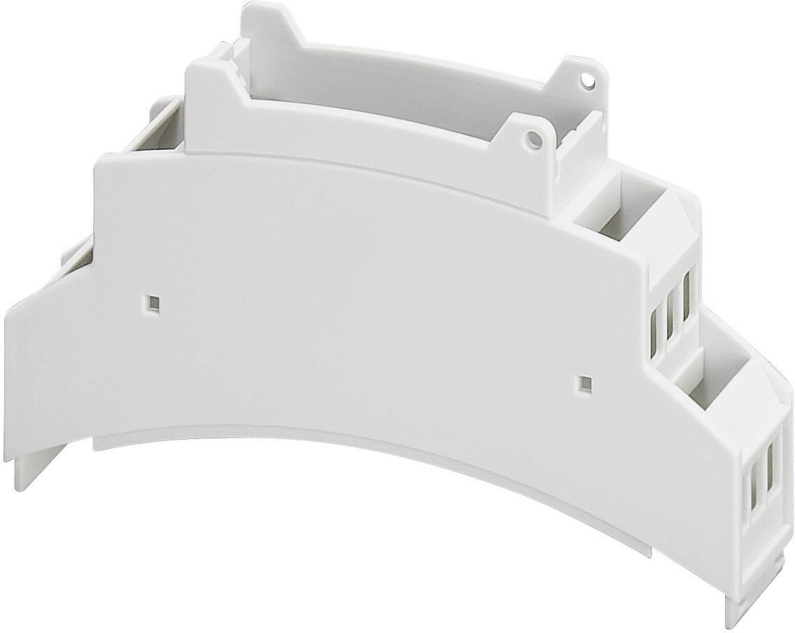 Un boîtier en plastique blanc, semi-circulaire, avec plusieurs fentes et points de fixation, probablement un module de montage.