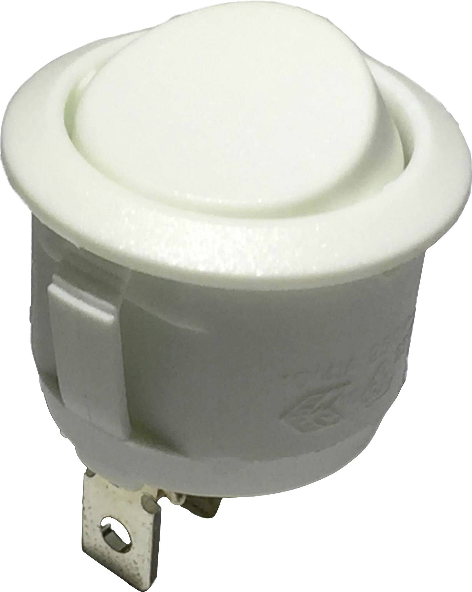 Un interrupteur à bascule blanc avec connexion métallique, adapté aux appareils électroniques.