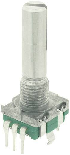 Un codeur rotatif avec une tige métallique et plusieurs broches de connexion en bas, utilisé pour commander des appareils par rotation.