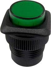 Bouton-poussoir vert avec boîtier noir.