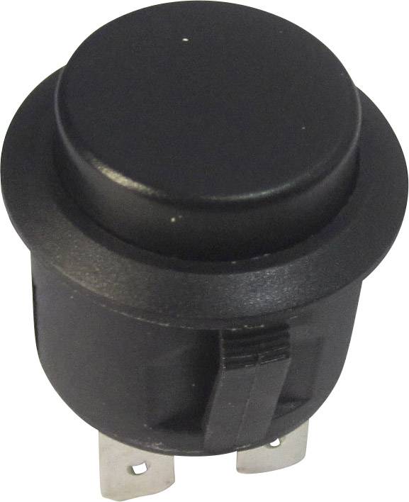 Bouton-poussoir noir, adapté pour les appareils électroniques ; forme cylindrique avec deux contacts métalliques à la base.