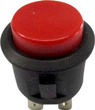 Un bouton rouge et rond sur un socle noir, typique des appareils électroniques.