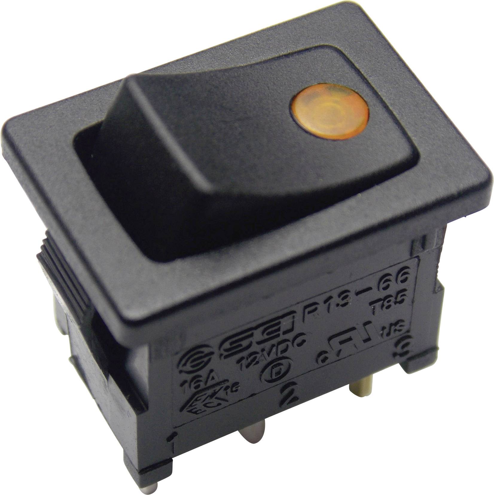 Interrupteur à bascule noir avec voyant orange, 16A 250V AC, 3 pôles, pour appareils électroniques.