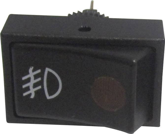 Interrupteur à bascule noir avec symbole de phare antibrouillard, pouvant être utilisé pour commander l'éclairage d'un véhicule.