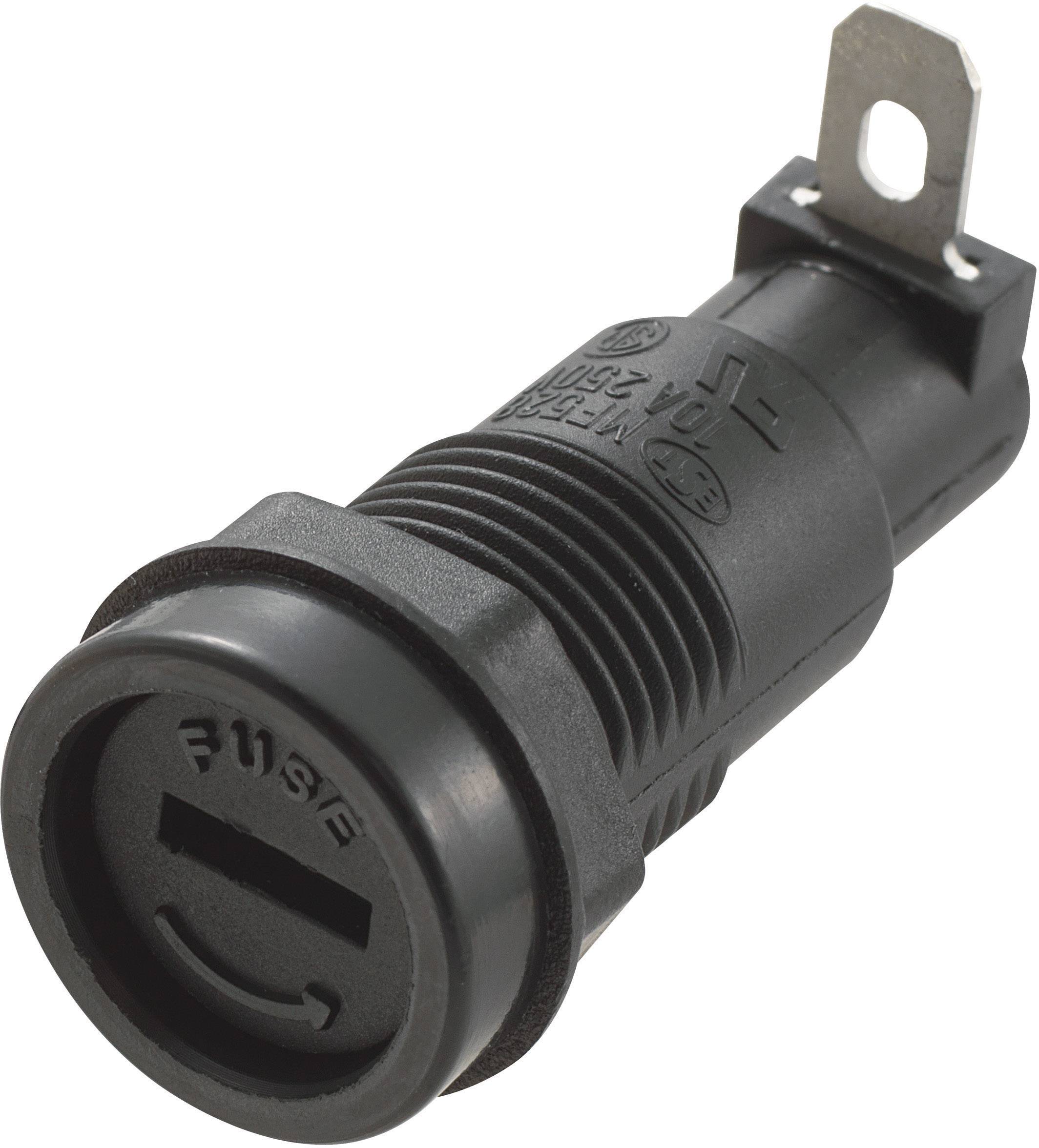 Boîtier noir avec surface cannelée et parties métalliques de connexion, adapté pour les connexions électriques.