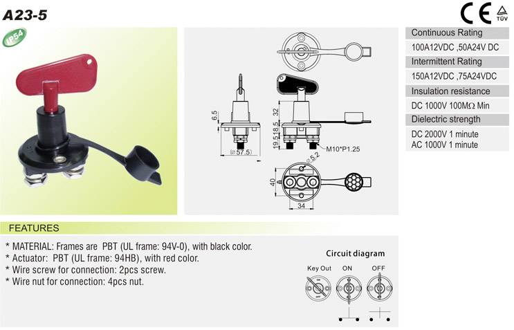Coupe-batterie de voiture TRU COMPONENTS TC-A23-5 1588002 24 V/DC 100 A 1 x Off/On à accrochage 1 pc(s)