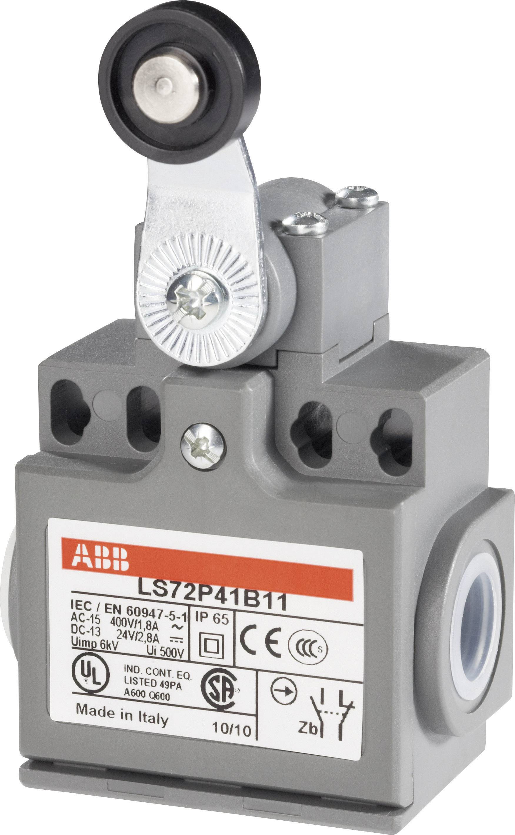 ABB 1SBV011041R1211 LS72P41B11 Interrupteur de fin de course 400 V/AC 1.8 A levier à galet à rappel IP65 1 pc(s)