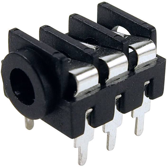 Composant électronique : Connecteur à quatre broches, de forme rectangulaire, en plastique noir et métal, destiné aux composants audio.