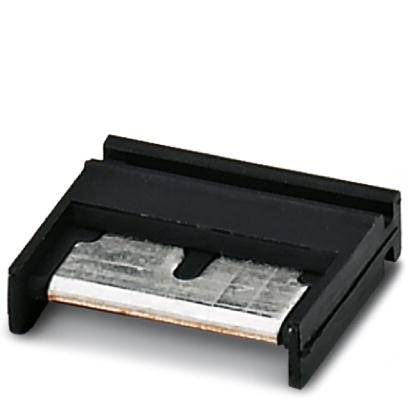 Support en plastique noir avec lame métallique intégrée, utilisé comme porte-lame ou distributeur de lames de rasoir.