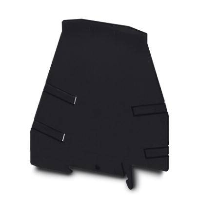 Objet noir et asymétrique avec plusieurs rainures horizontales ; pourrait être une œuvre d'art moderne ou un élément de design.