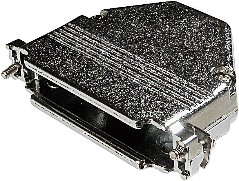 Boîtier métallique pour connecteur D-Sub avec finition brillante, conception robuste, adapté à la protection des connexions électriques.