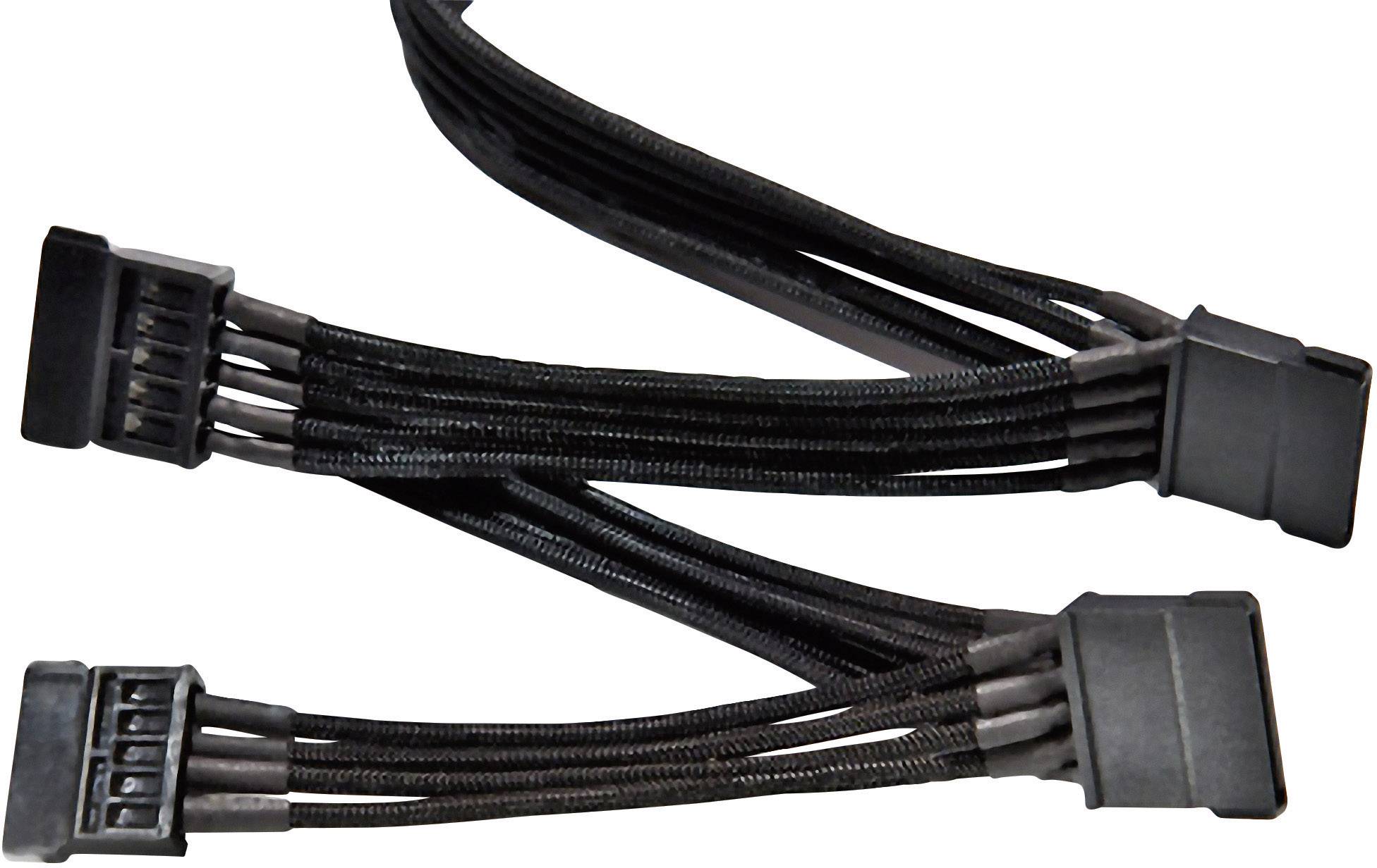 Câble d'alimentation SATA noir avec plusieurs connecteurs à chaque extrémité, utilisé pour connecter les lecteurs d'ordinateur à l'alimentation électrique.