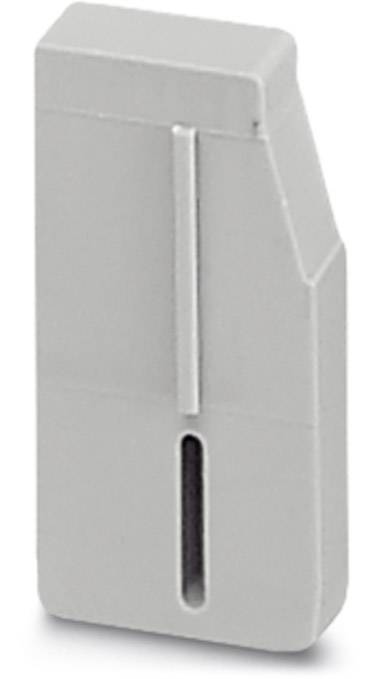 Élément rectangulaire gris en plastique avec une fente verticale et une barre, probablement un composant technique ou un connecteur.