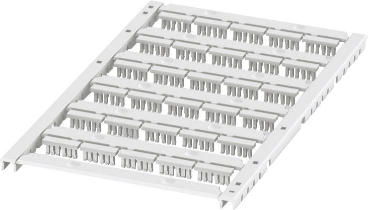 Plaque en plastique blanc avec des ouvertures rectangulaires régulièrement disposées.