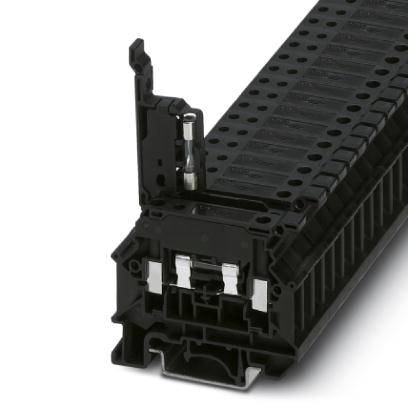 Pièce en plastique noir avec structure en grille et plusieurs points de connexion, probablement un élément électrique ou de raccordement.