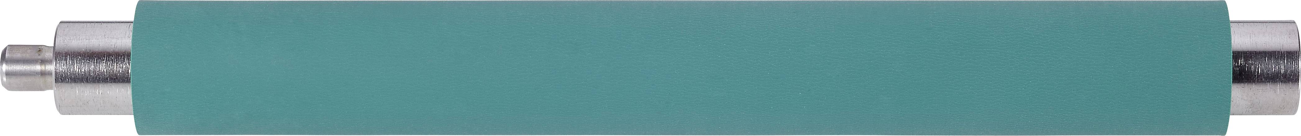 Un rouleau cylindrique vert avec des extrémités argentées, probablement une partie d'une machine.