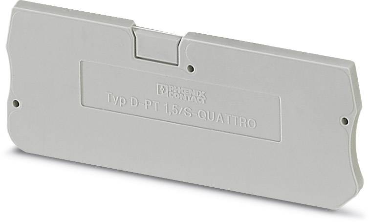 Pièce en plastique grise portant l'inscription 'Typ D-PT 1,5/S-QUATTRO', probablement un couvercle de boîtier.