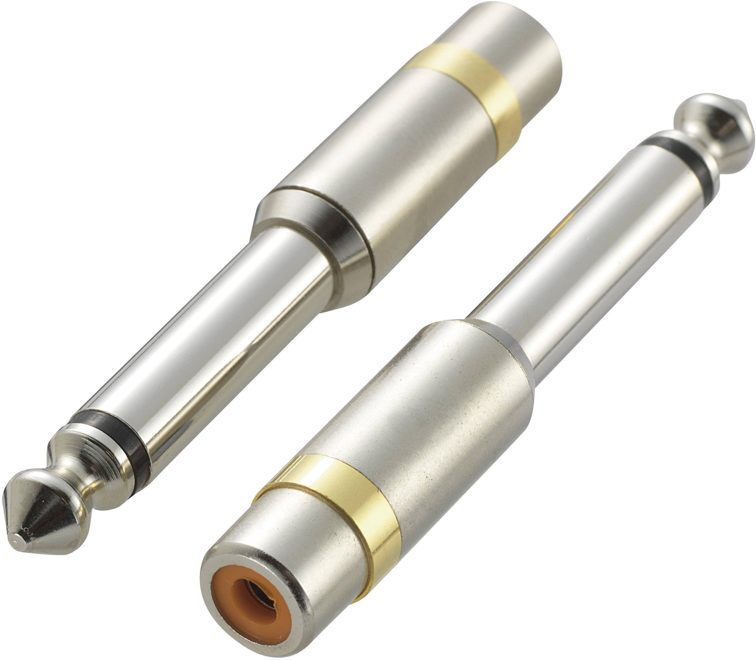 Deux fiches audio argentées avec des touches dorées, superposées l'une sur l'autre.