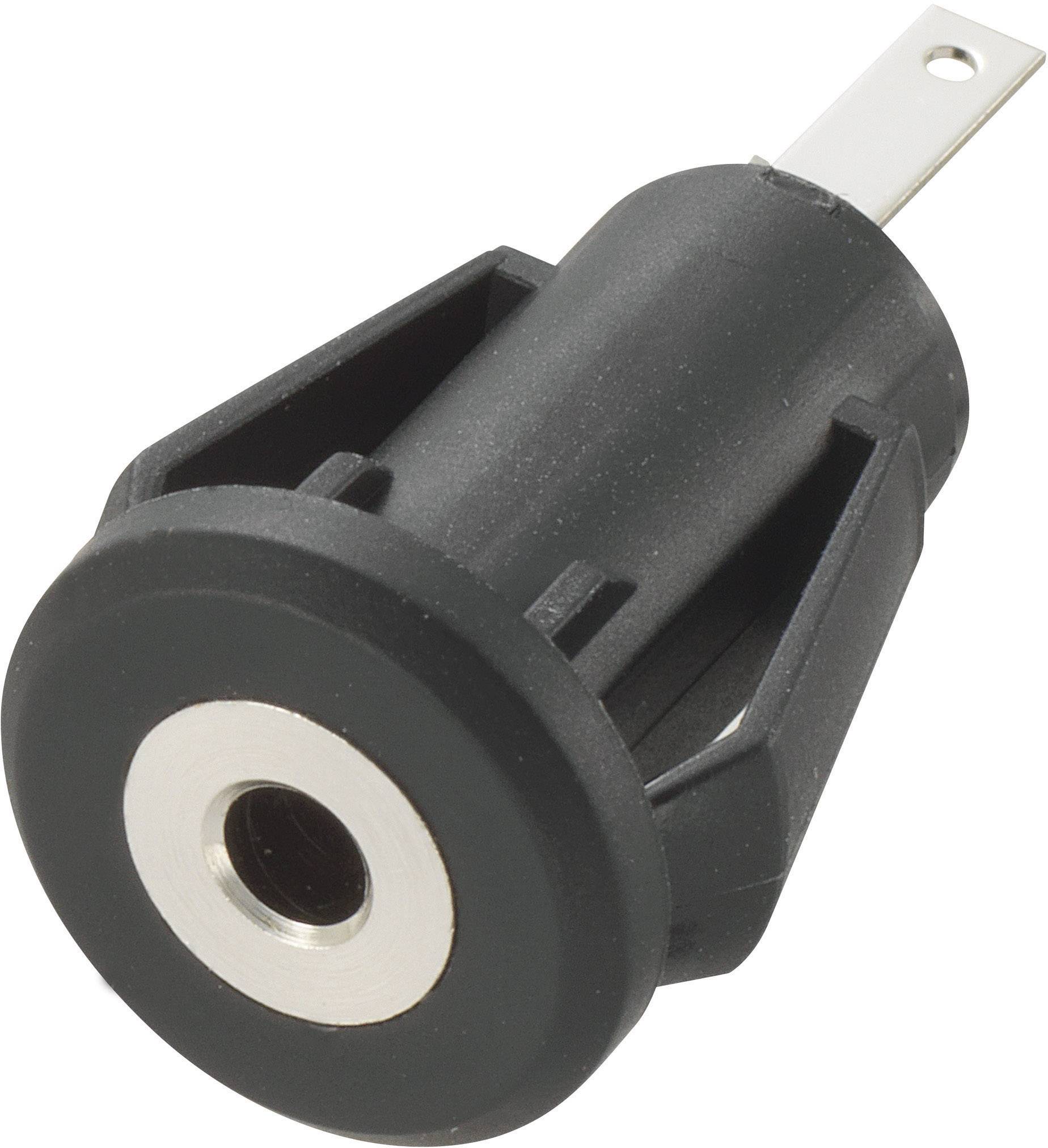 Tête de bouton-poussoir noir en plastique avec anneau métallique circulaire au centre. Adapté pour les appareils électroniques ou les circuits.