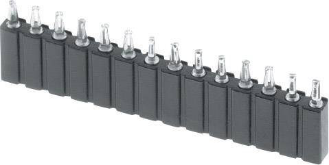 Un connecteur rectangulaire à 14 broches métalliques, disposées en une seule rangée, sur un boîtier en plastique noir.